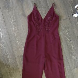 NWT LEITH MAROON EMBROIDERED ROMPER OVERALL